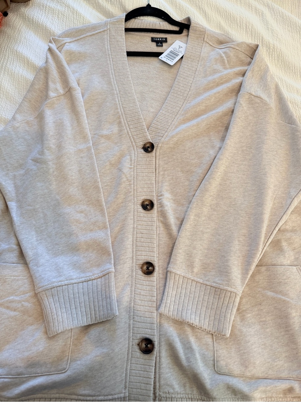 torrid light cream button-front V-neck cardigan